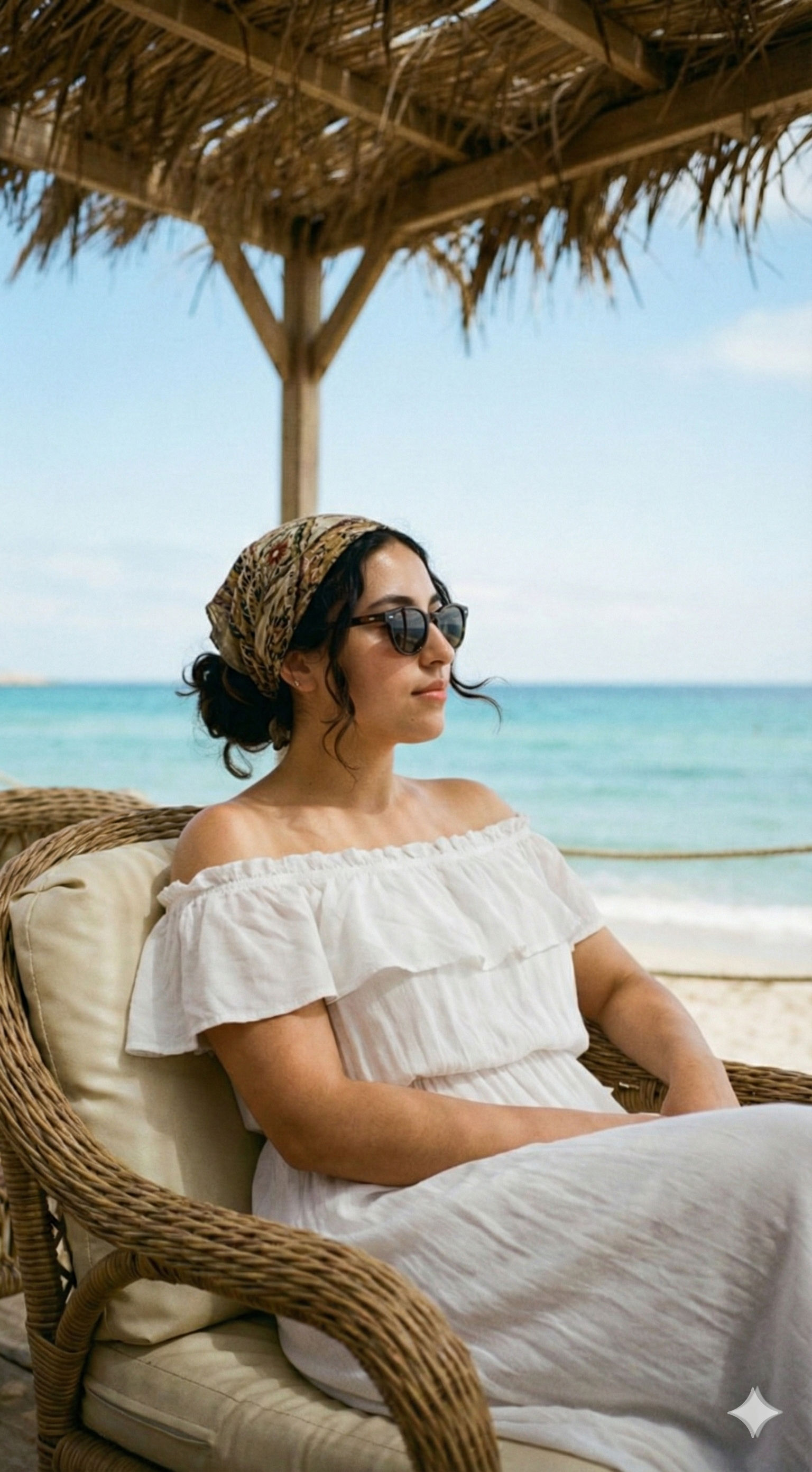 🐚 White Summer Dress & Beach Aesthetic: Free AI Prompt — Portrait AI art prompt example for Midjourney and Stable Diffusion