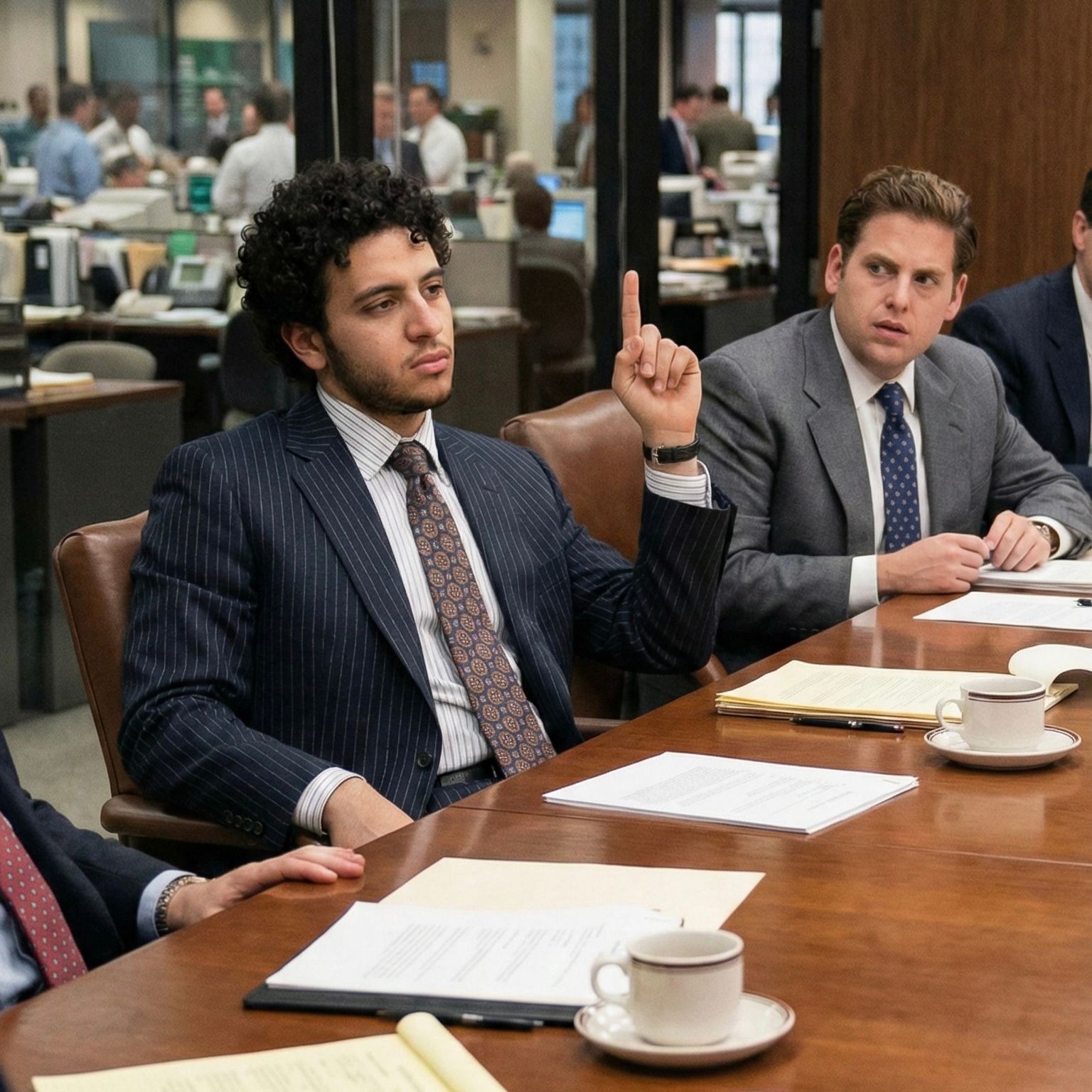 Wolf of wall street meeting scene — Business AI art prompt example for Midjourney and Stable Diffusion