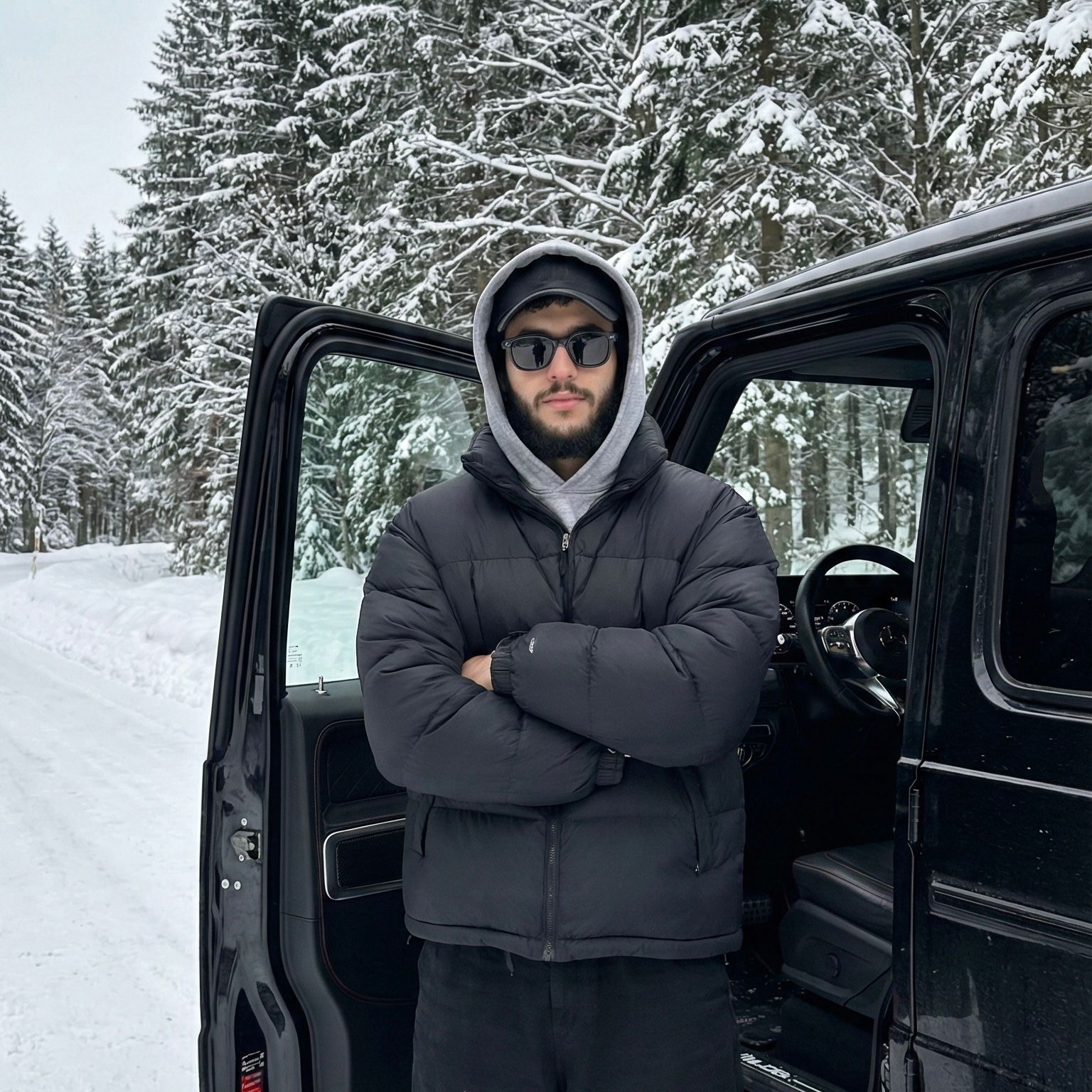 Winter Portrait & Car Photography Prompts - G CLASS  — Portrait AI art prompt example for Midjourney and Stable Diffusion