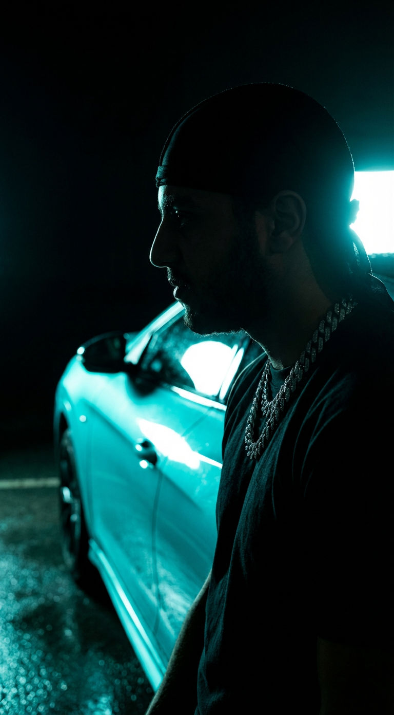 Free AI Art Prompt: Noir Supercar Silhouette — Portrait AI art prompt example for Midjourney and Stable Diffusion