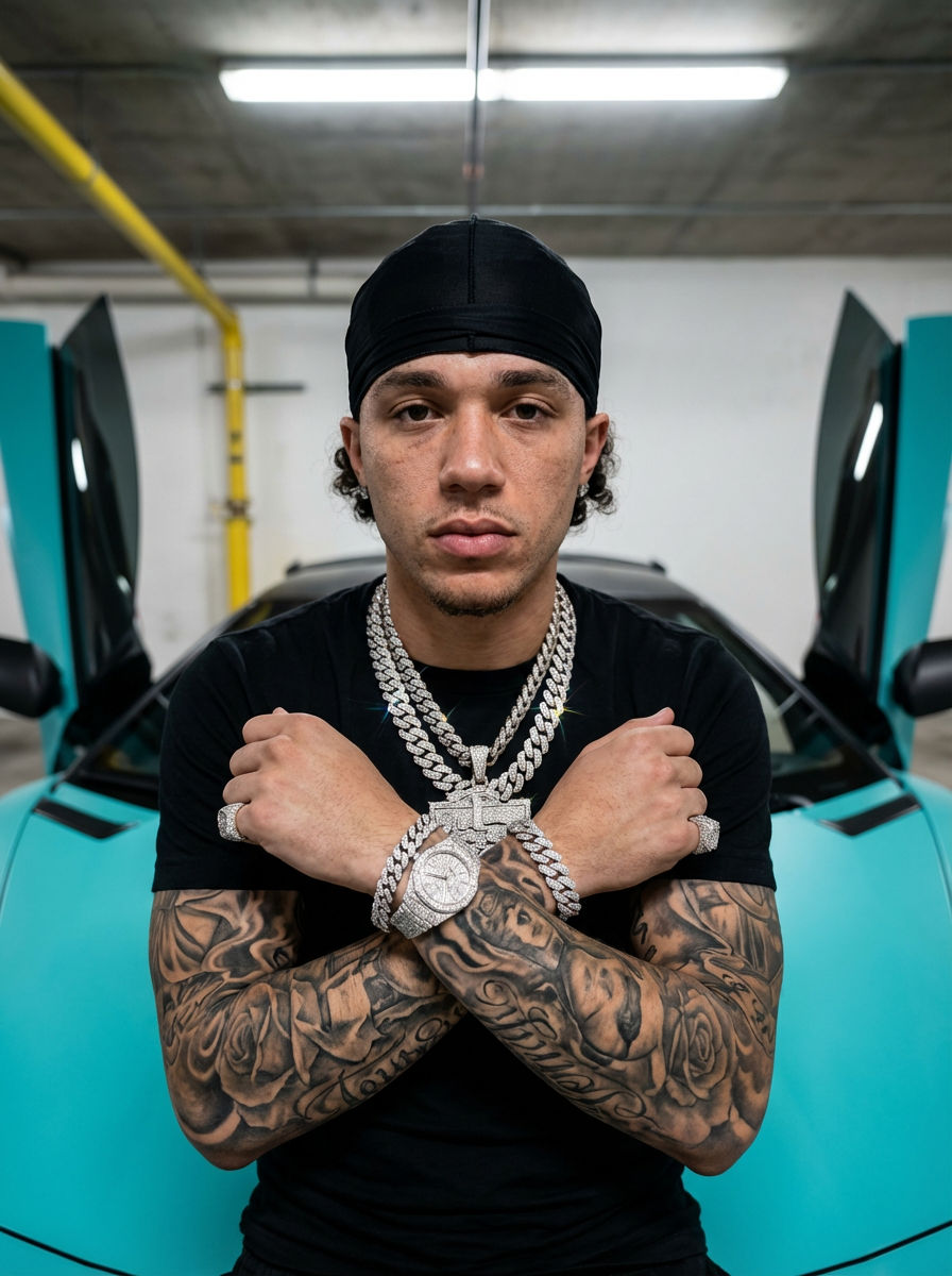 Free AI Art Prompt: Hyperrealistic Lamborghini & Diamond Portrait — Portrait AI art prompt example for Midjourney and Stable Diffusion