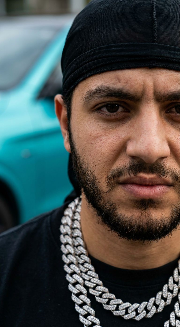 Free AI Art Prompt: Hyperrealistic Portrait with Diamond Chains — Portrait AI art prompt example for Midjourney and Stable Diffusion