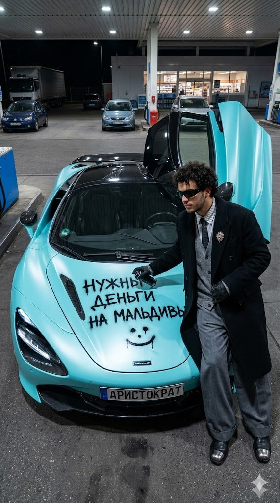 Free Prompt for Hyper-Realistic McLaren Gas Station Street Photography Scene — Portrait AI art prompt example for Midjourney and Stable Diffusion