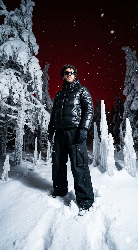 🩸 Surreal Winter Streetwear: Free AI Prompt — Portrait AI art prompt example for Midjourney and Stable Diffusion