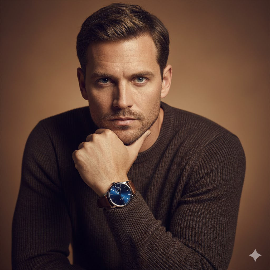 Free Prompt: Men's Watch Commercial Photography 🧥 — Portrait AI art prompt example for Midjourney and Stable Diffusion