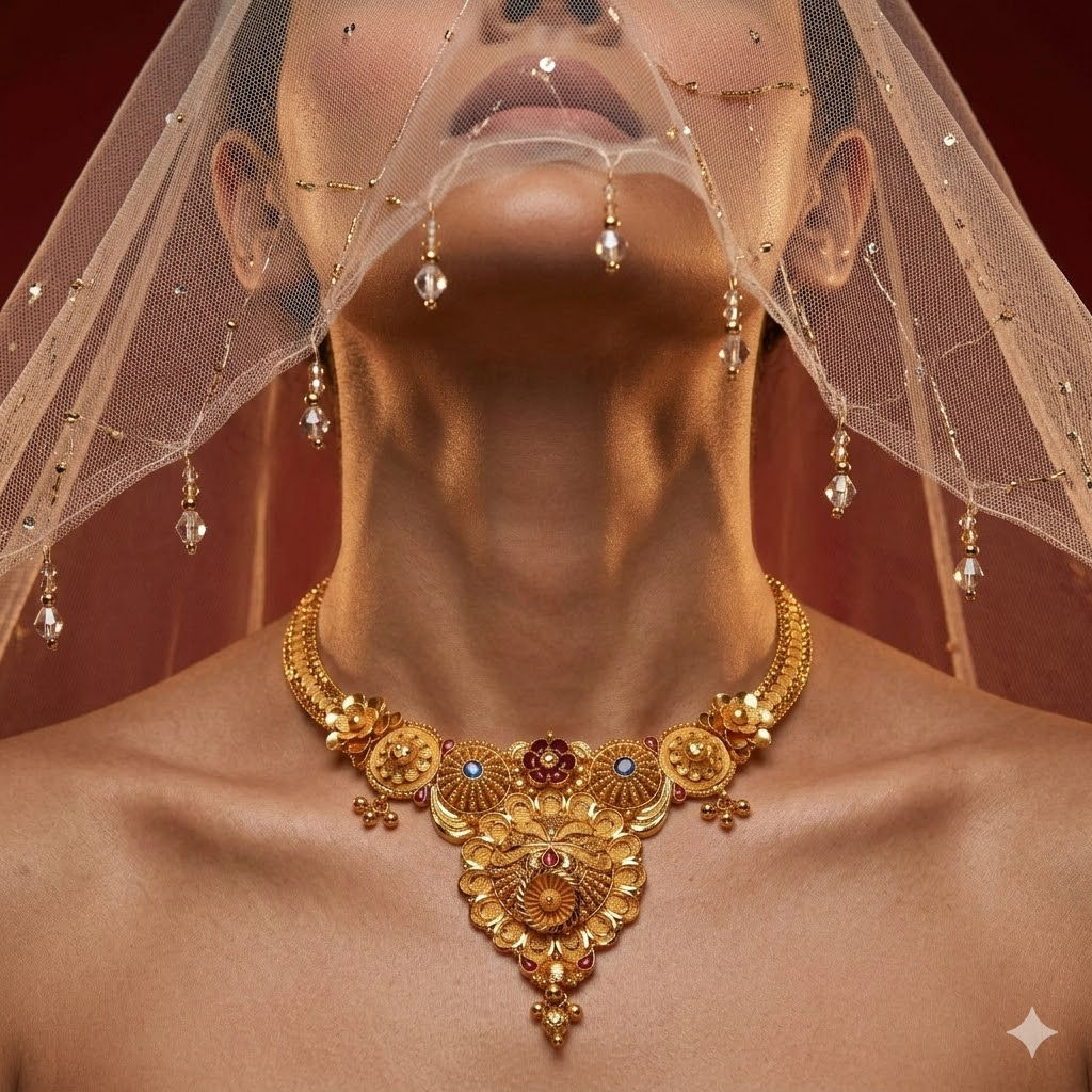 Luxury Jewellery Editorial – Low-Angle Veil & Neck Portrait – Free Prompt — Business AI art prompt example for Midjourney and Stable Diffusion