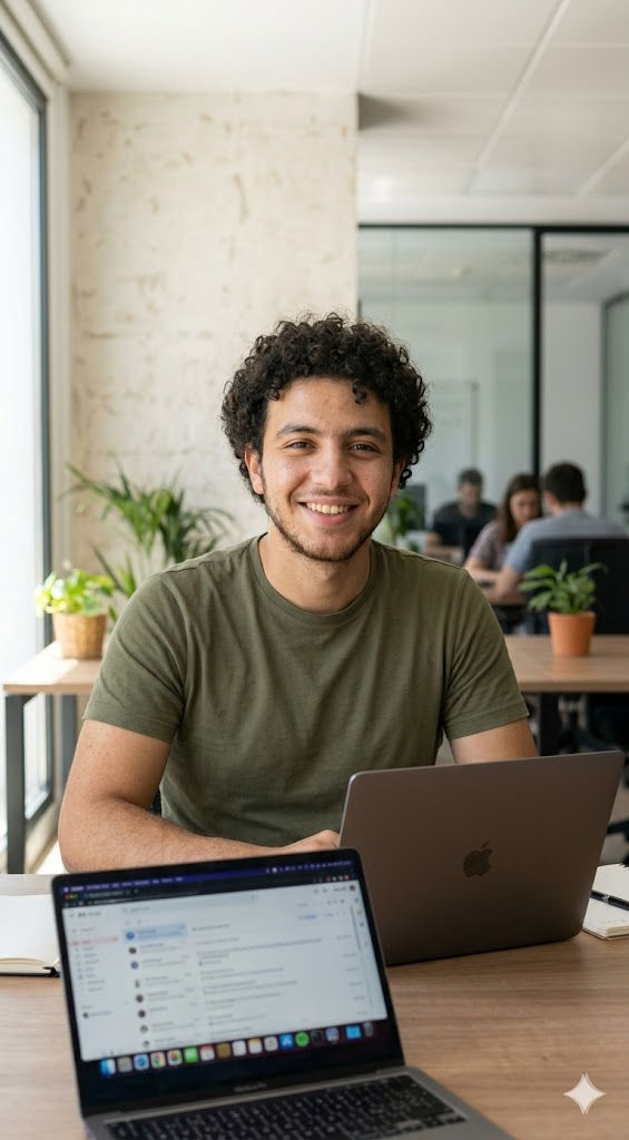 Extremely Realistic Corporate Male Portrait in Modern Office with Natural Light – Free Prompt — Portrait AI art prompt example for Midjourney and Stable Diffusion
