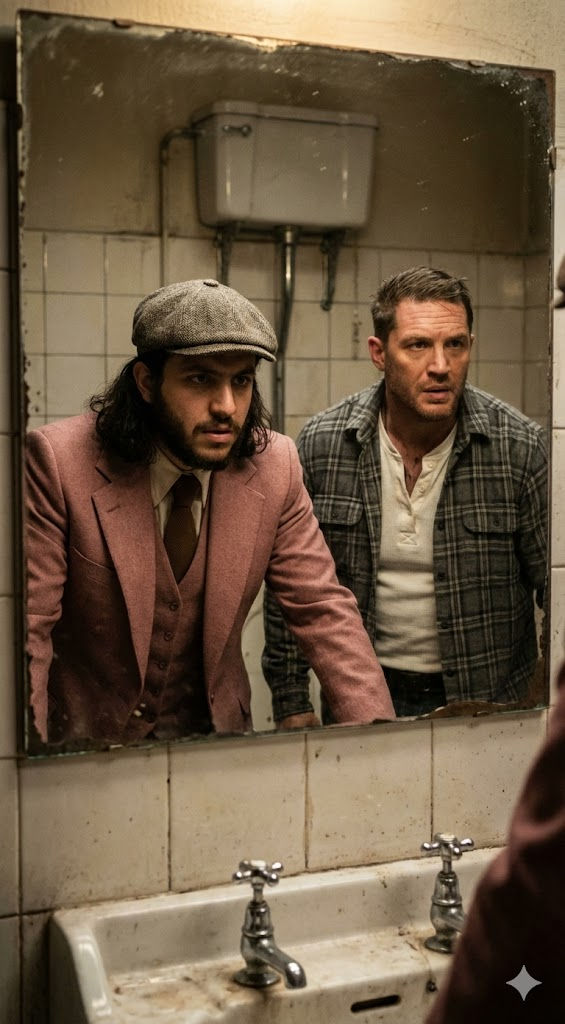 🎬 Cinematic Mobster Scene: Free AI Mirror Prompt — Portrait AI art prompt example for Midjourney and Stable Diffusion