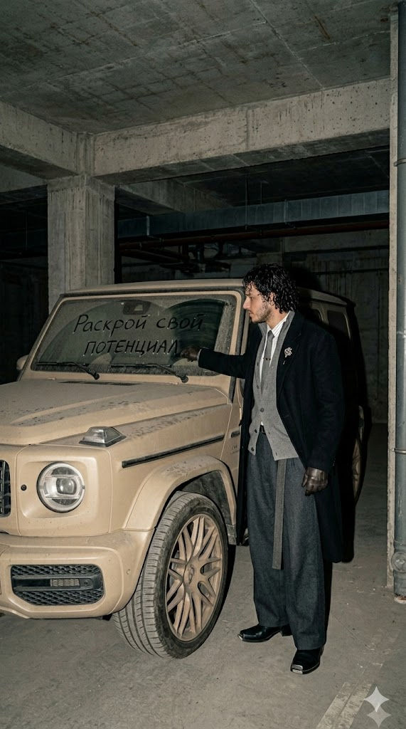 Free Prompt for Hyper-Realistic Dusty Mercedes G-Class Underground Garage Scene — Portrait AI art prompt example for Midjourney and Stable Diffusion
