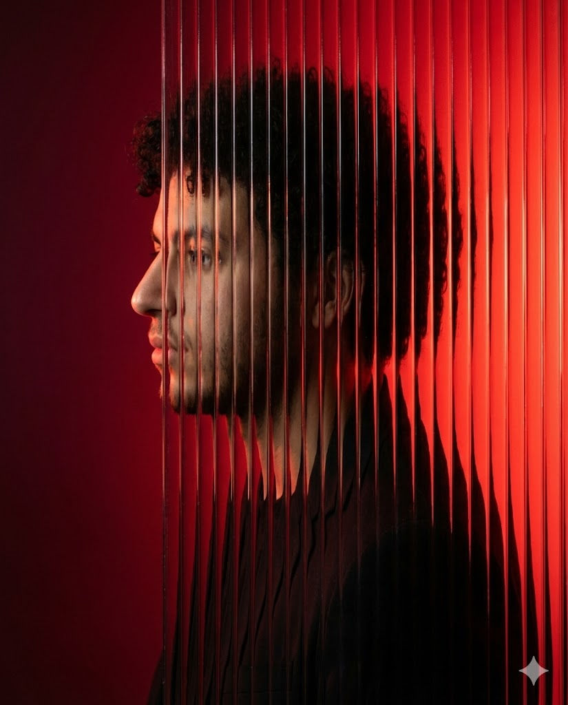 🔴 Cinematic Ribbed Glass Effect: Free AI Prompt — Portrait AI art prompt example for Midjourney and Stable Diffusion