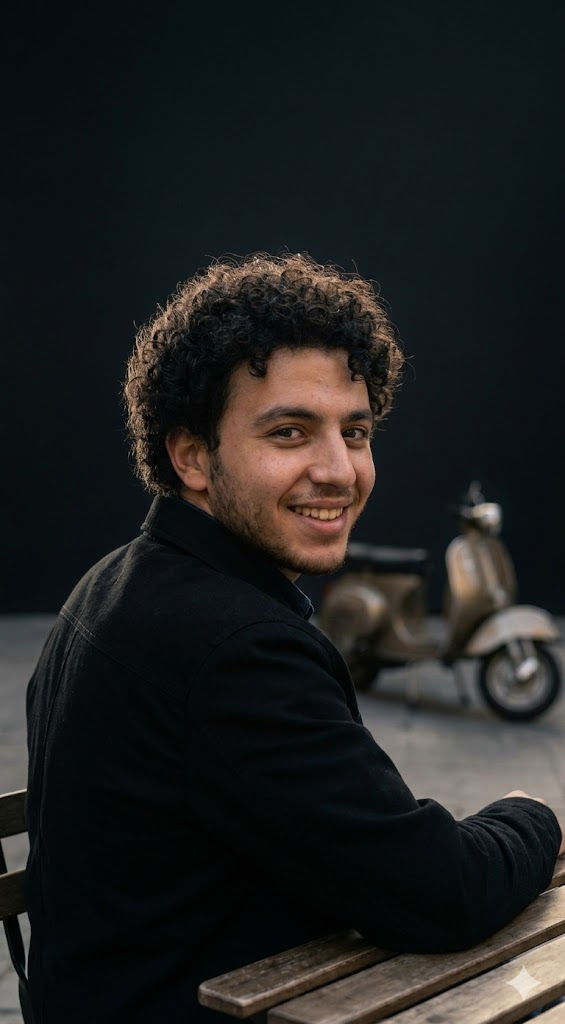 Over-the-Shoulder Cinematic Portrait – Dark Editorial Studio Back Angle with Dramatic Rim Lighting (8K Ultra-Realistic) — Portrait AI art prompt example for Midjourney and Stable Diffusion