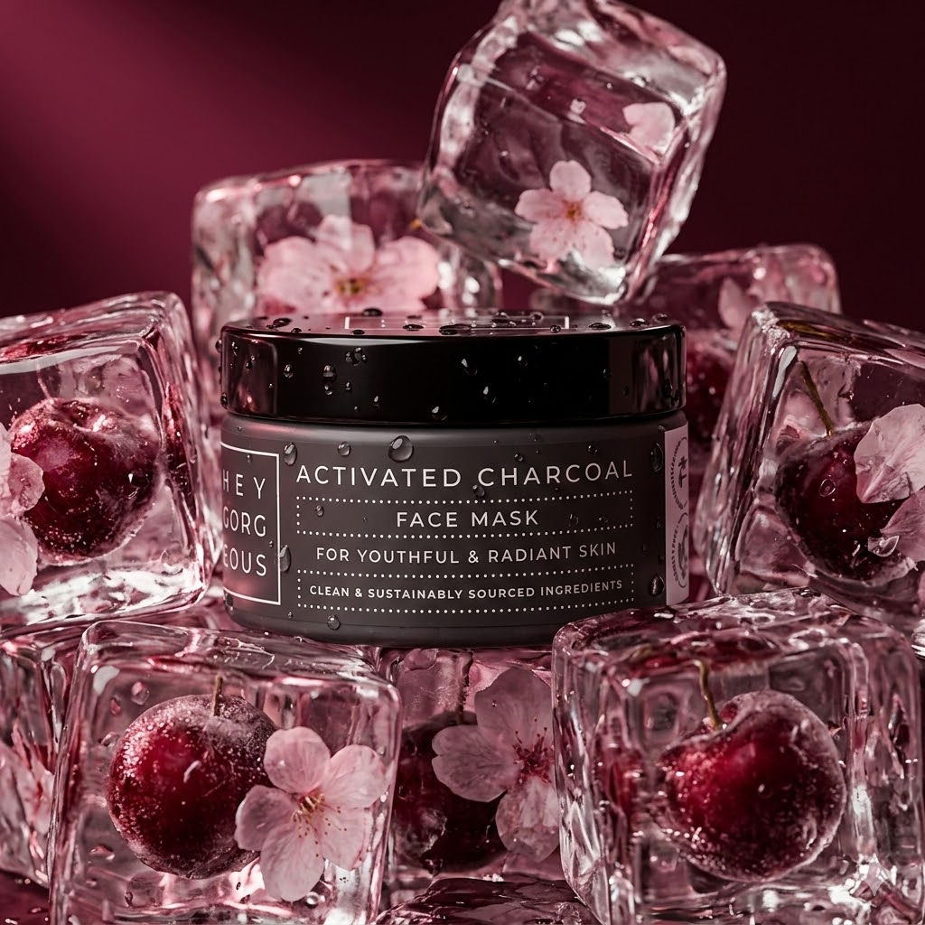 Luxury Frozen Cherry Skincare Product Photography – Ultra-Realistic Ice Macro Beauty Advertising with Exact Packaging Preservation — Business AI art prompt example for Midjourney and Stable Diffusion