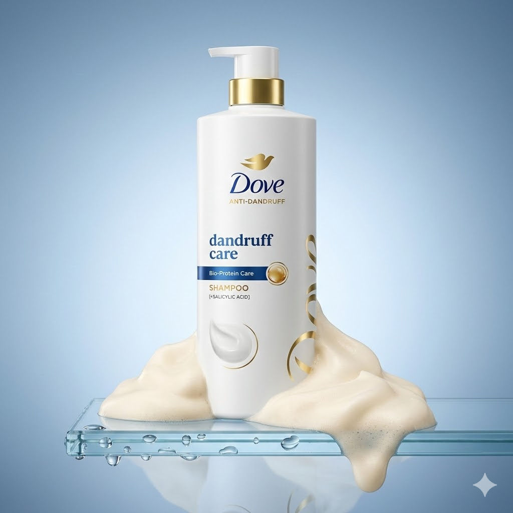 Luxury Beauty Bottle on Glass Plate – High-End Skincare Product Photography with Water Drips, Cream Foam & Soft Blue Gradient Background — Business AI art prompt example for Midjourney and Stable Diffusion