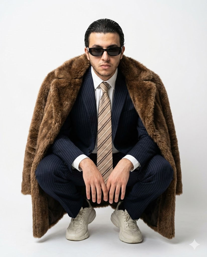 Ultra-Realistic Luxury Fashion Portrait Prompt – Squatting Pose, Fur Coat, Editorial Style — Portrait AI art prompt example for Midjourney and Stable Diffusion