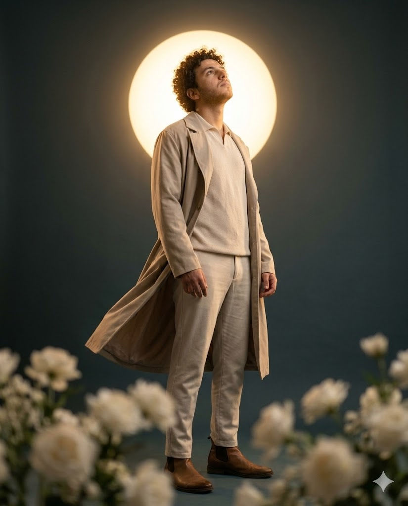 Free Prompt for Cinematic Sun Halo Fashion Editorial Portrait — Portrait AI art prompt example for Midjourney and Stable Diffusion