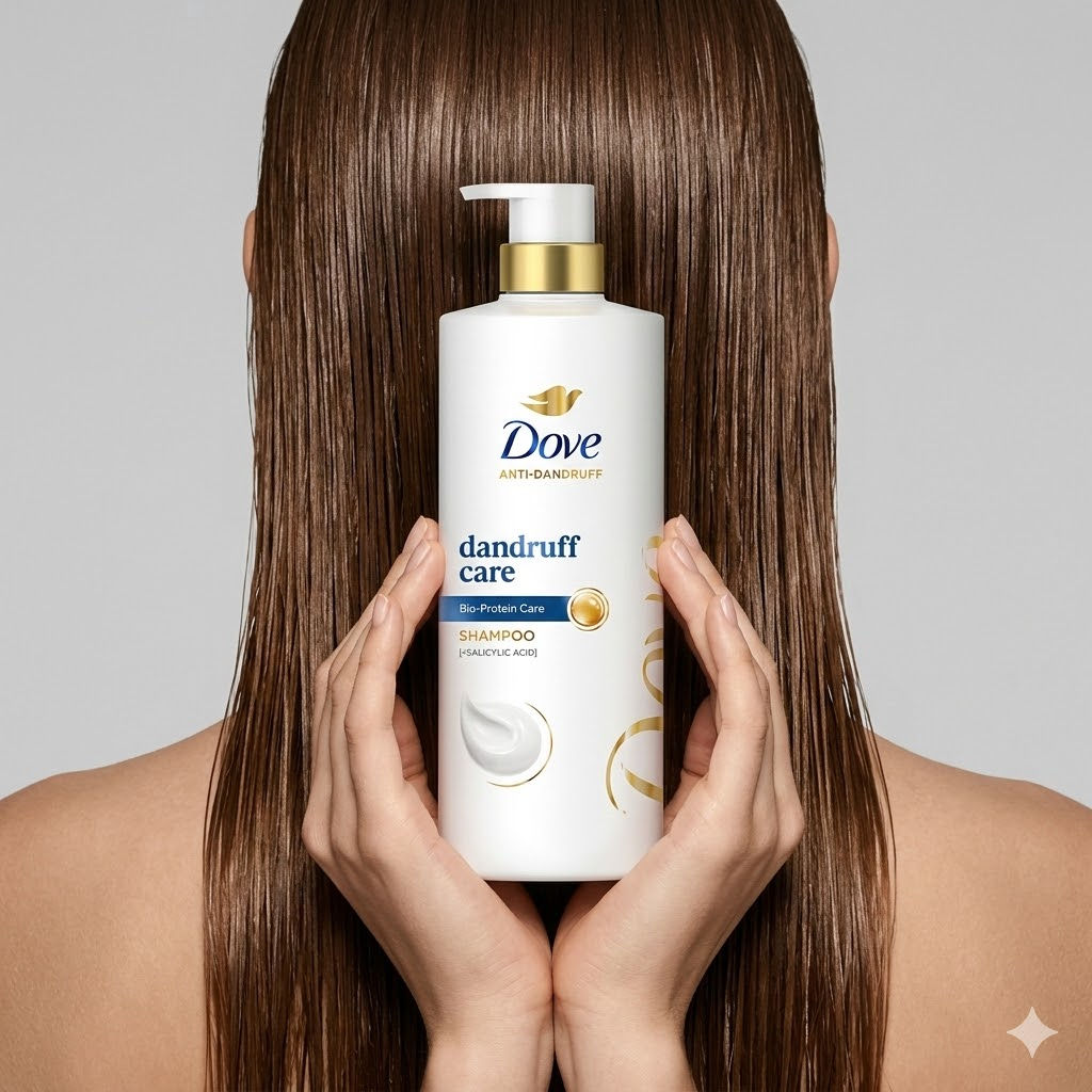 Haircare Product Photography with Woman Holding Mixit Bottle from Behind – Premium Editorial Campaign — Business AI art prompt example for Midjourney and Stable Diffusion