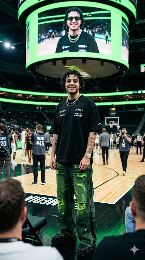 Luxury Streetwear Man in Basketball Stadium — Portrait AI art prompt example for Midjourney and Stable Diffusion