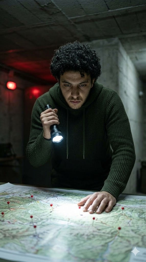 Free Prompt for Cinematic Bunker Map Investigation Portrait 🎬🗺️ — Portrait AI art prompt example for Midjourney and Stable Diffusion