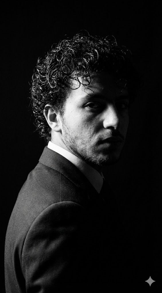 Cinematic Noir Portrait Prompt – Side Profile, Dramatic Chiaroscuro, Reference Face — Portrait AI art prompt example for Midjourney and Stable Diffusion