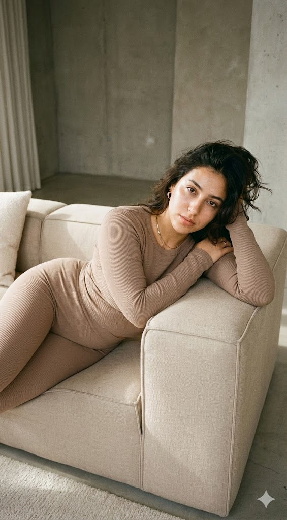 🤎 Neutral Loungewear & Cozy Aesthetic: Free AI Prompt — Portrait AI art prompt example for Midjourney and Stable Diffusion