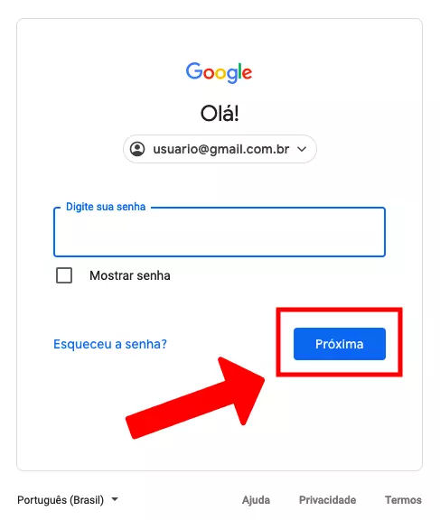 Gmail Entrar Botão Botão de próxima etapa do Gmail