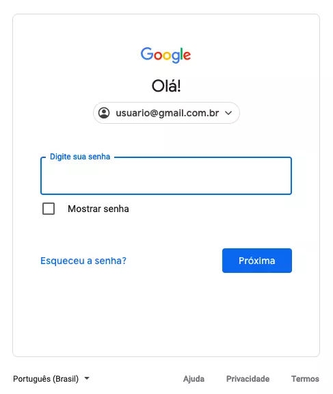Gmail Entrar Senha Campo de senha do email do Gmail