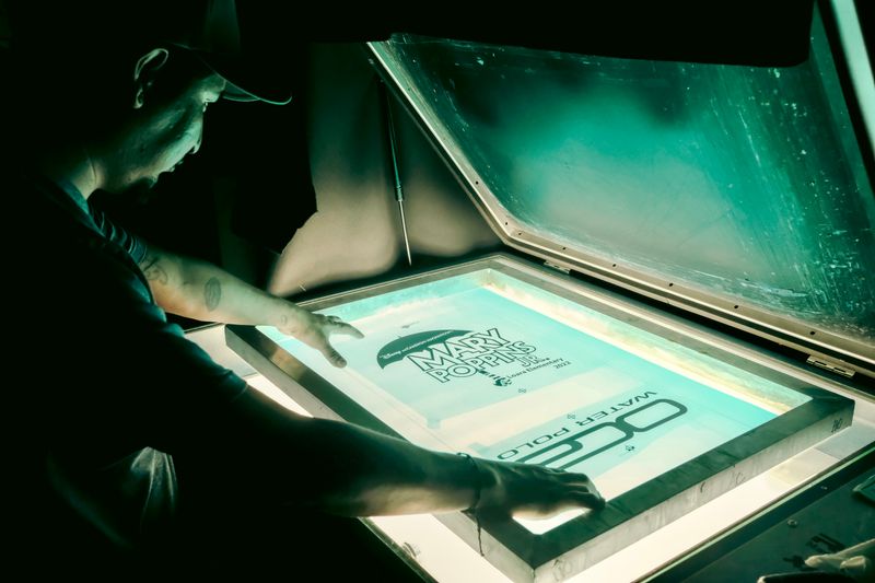 Screen printing setup for custom Greek organization apparel