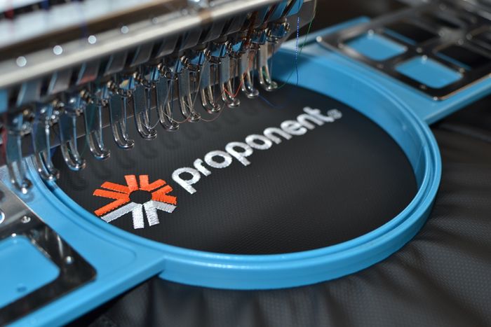 Close up of clean embroidery stitching at American Casual Anaheim