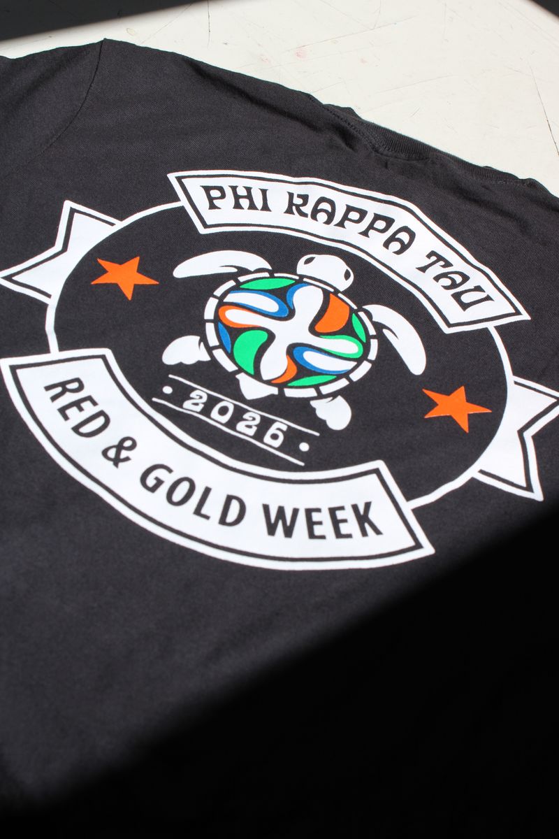 Custom screen printed Phi Kappa Tau shirt produced by Greek Casual