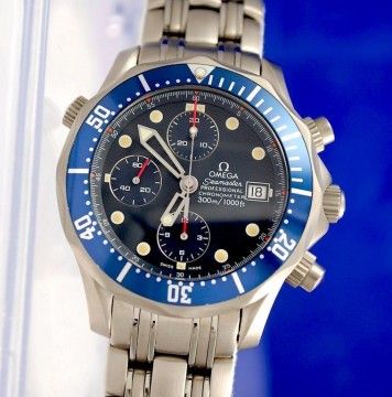 Mens Omega Seamaster Titanium Chronograph Watch   Blue Dial   2298.80 for sale