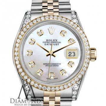 Rolex Stainless Steel Gold 36 mm Datejust Watch White MOP Color Diamond Dial for sale