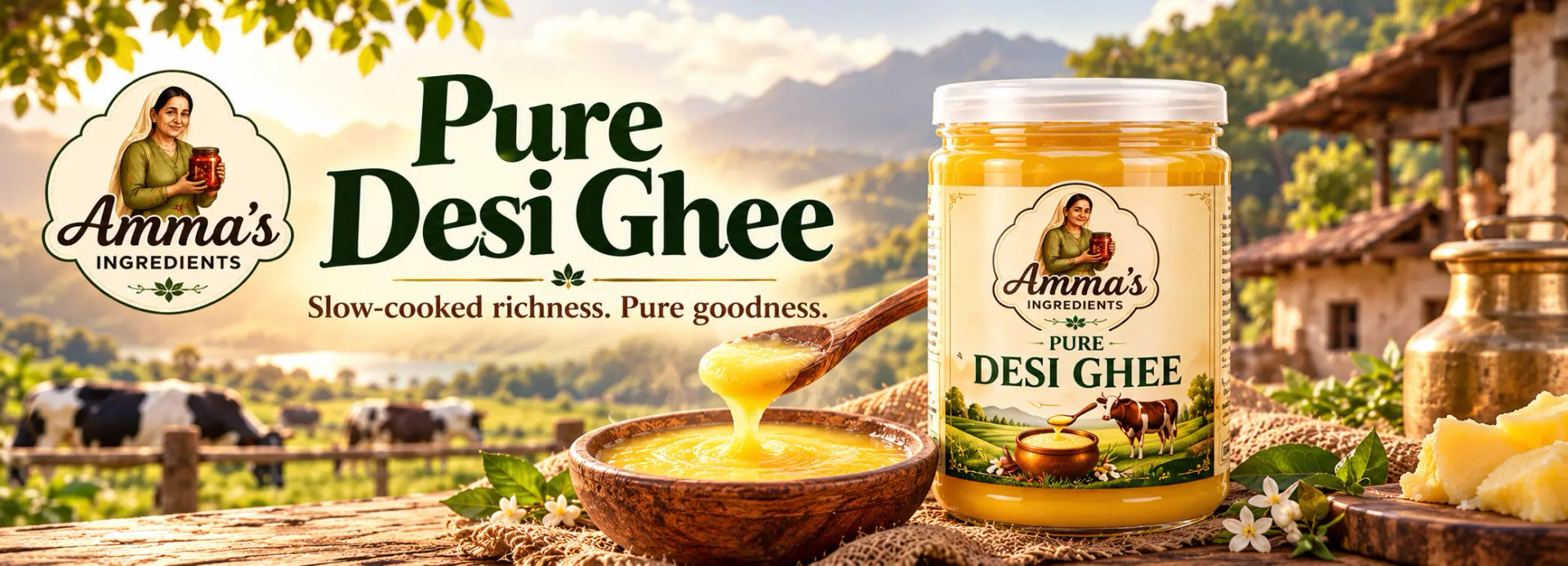 Amma's Ingredients Authentic Homemade Desi Ghee Banner