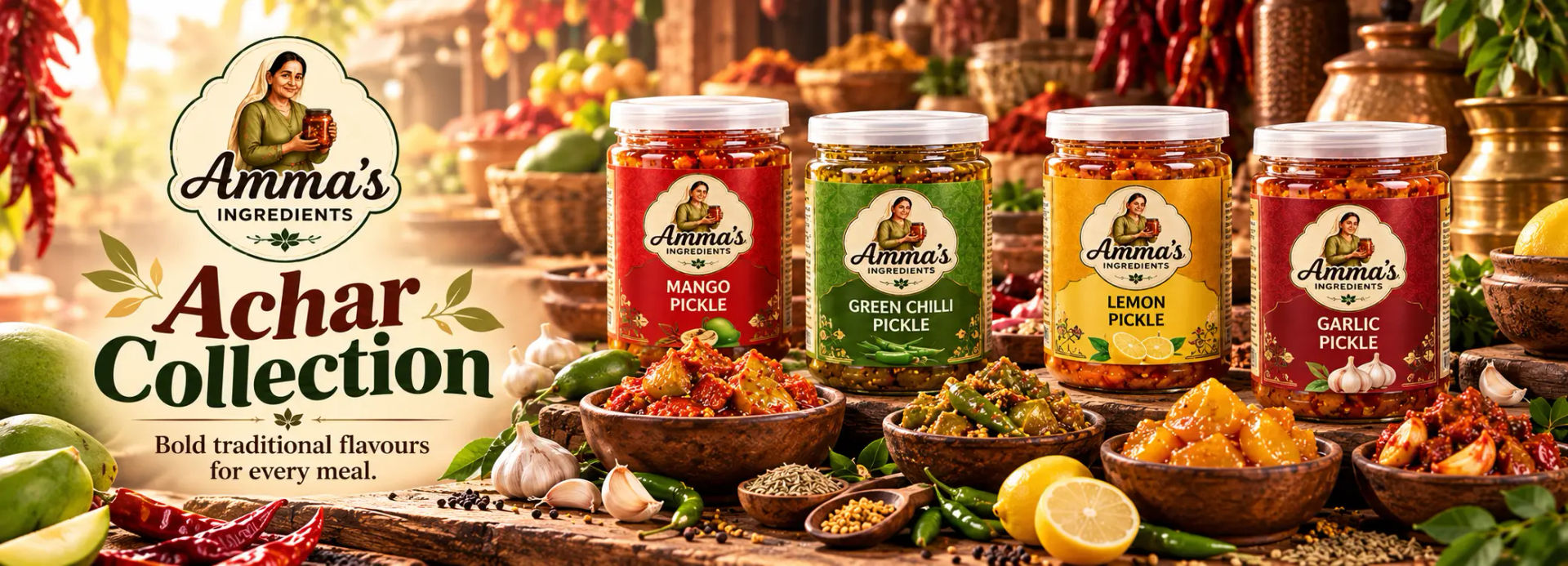 Amma's Ingredients Authentic Homemade Achar Pickle Banner