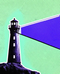 A lighthouse casting a wide beam across the dark.