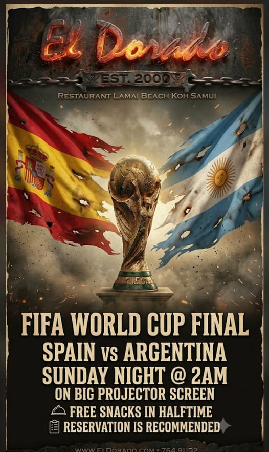 FIFA World Cup Final (Spain vs Argentina) — Sunday night @ 2AM