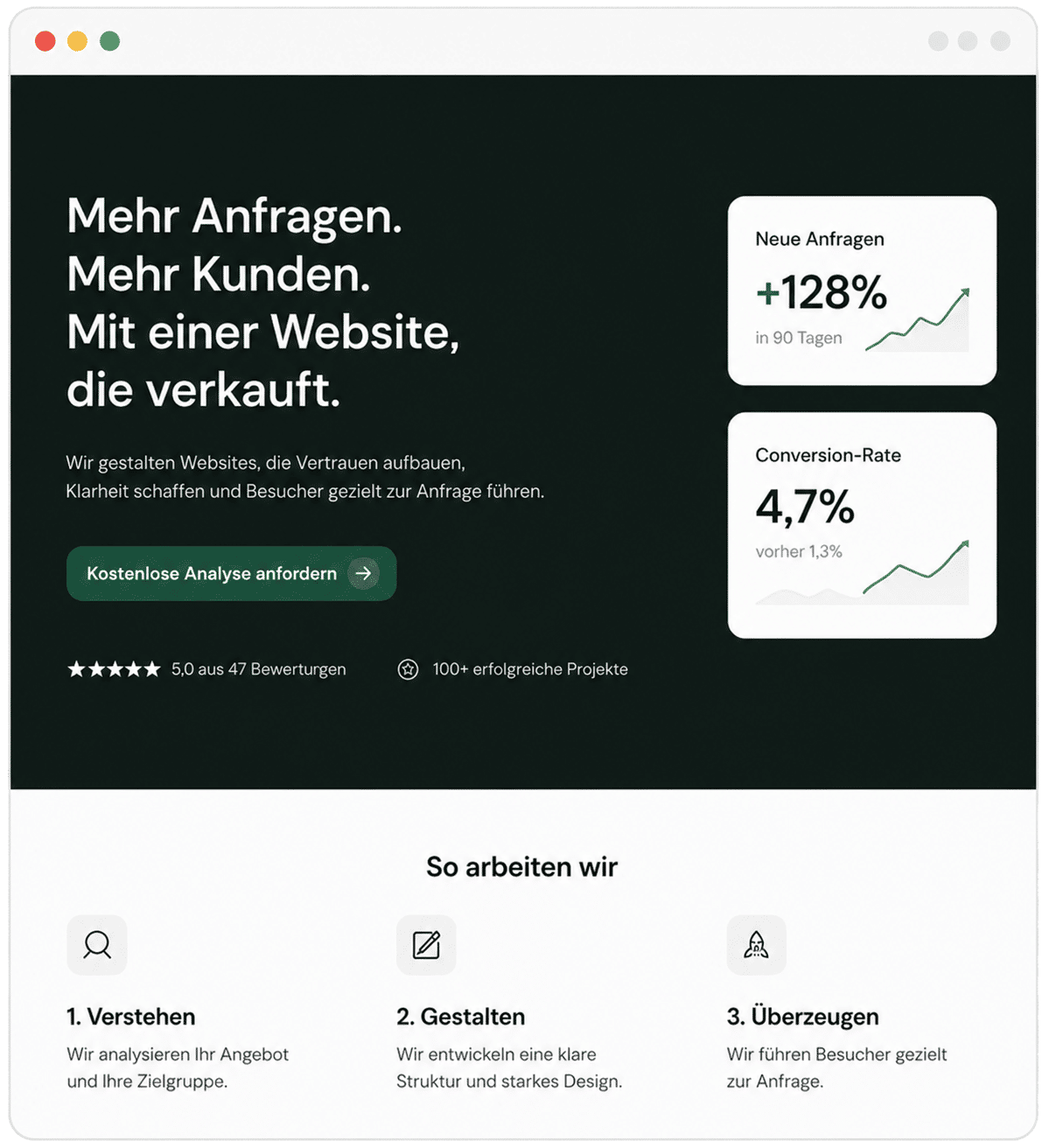 Beispielhafter Screenshot einer Neuroseiten-Webseite, die Besucher gezielt zur Anfrage führt.