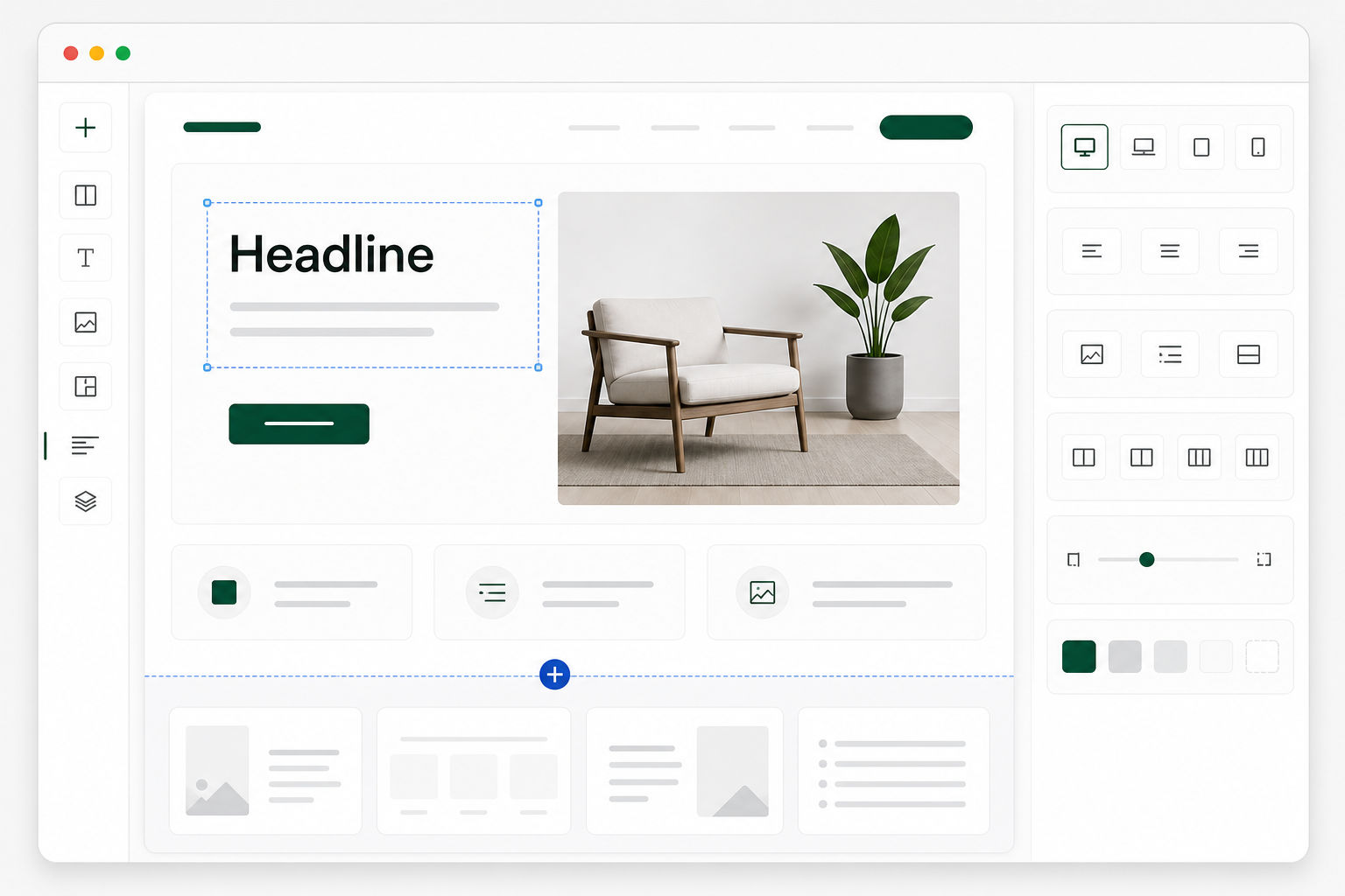 Modernes Website-Layout mit modularen Inhaltsbereichen.