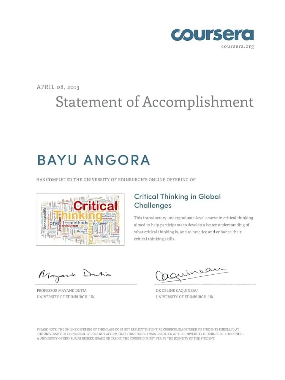 Coursera - Critical Thinking - Bayu Angora