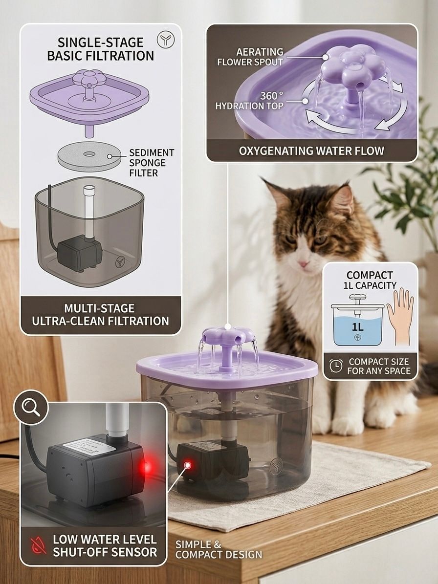 Pet Water Fountain with Filter - 1L Capacity image 2