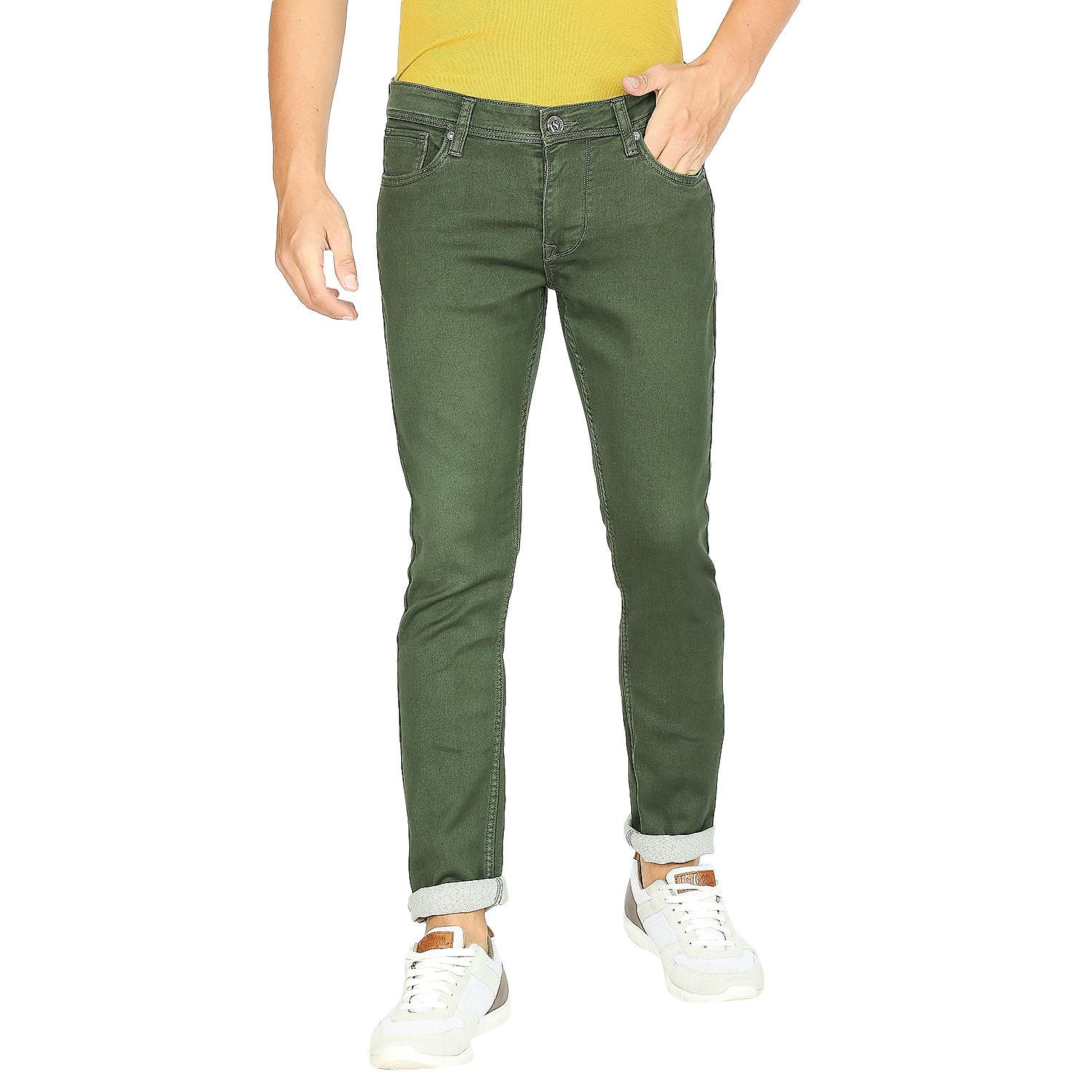 Lawman Green Skinny Fit Solid Jeans For Men