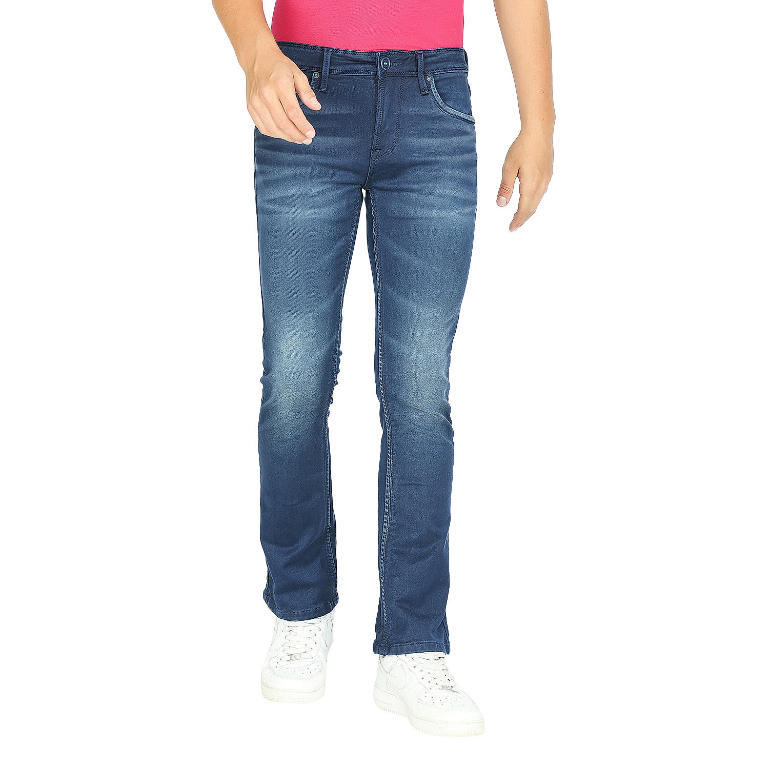 Lawman Blue Boot Cut Fit Solid Jeans For Men
