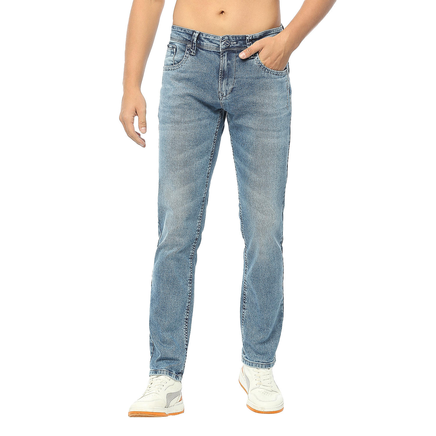 Lawman Blue Slim Fit Solid Jeans For Men