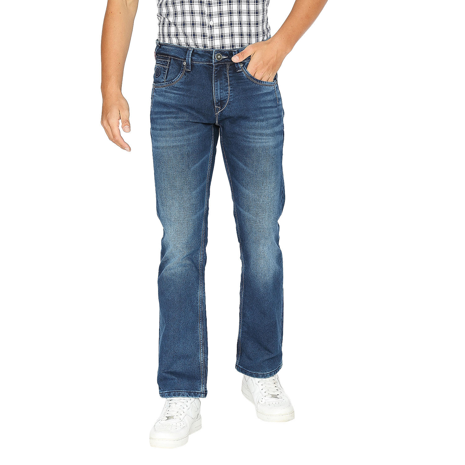 Lawman Blue Boot Cut Fit Solid Jeans For Men