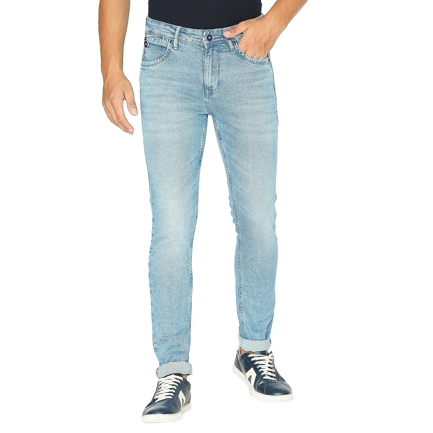 Lawman Blue Slim Fit Solid Jeans For Men