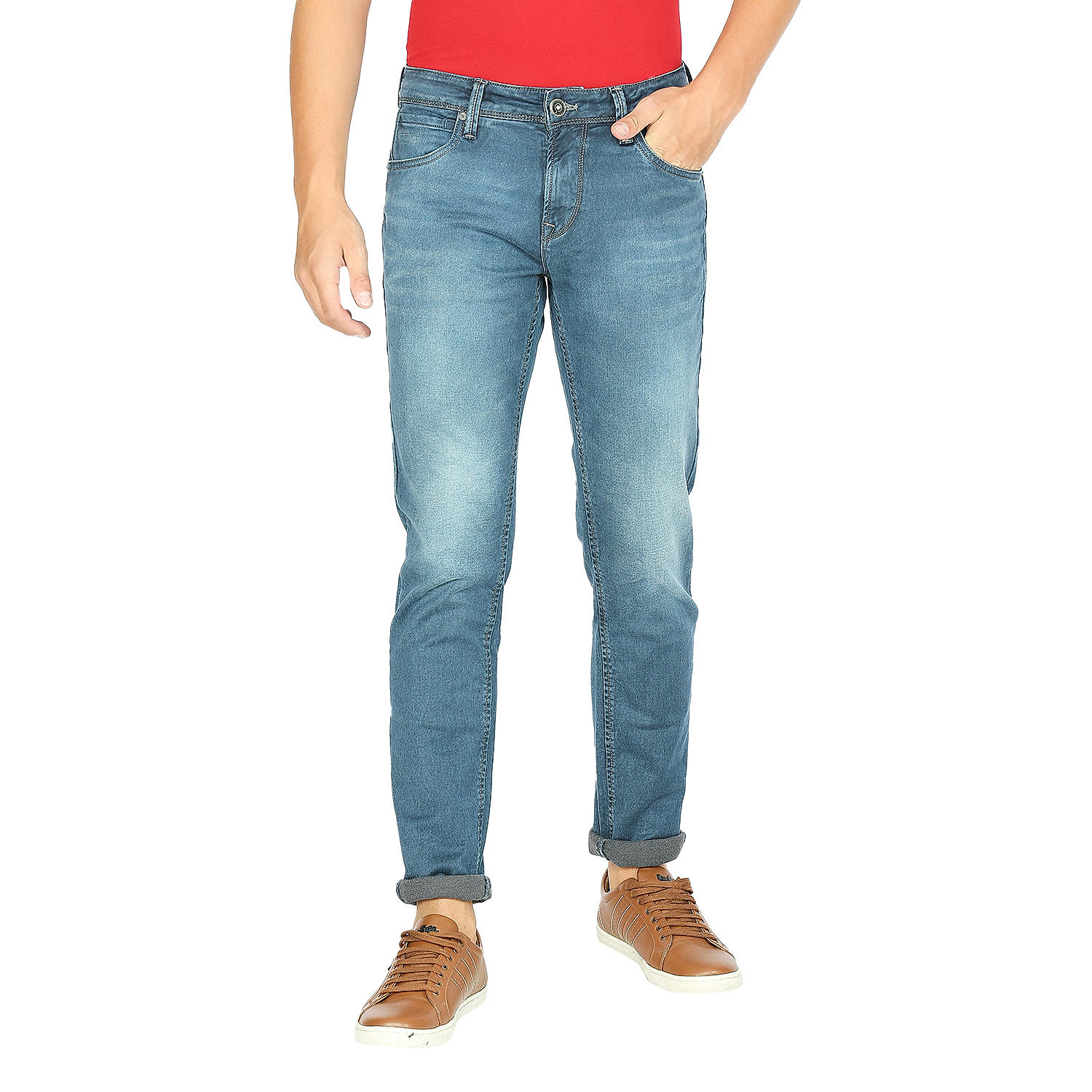 Lawman Blue Slim Fit Solid Jeans For Men