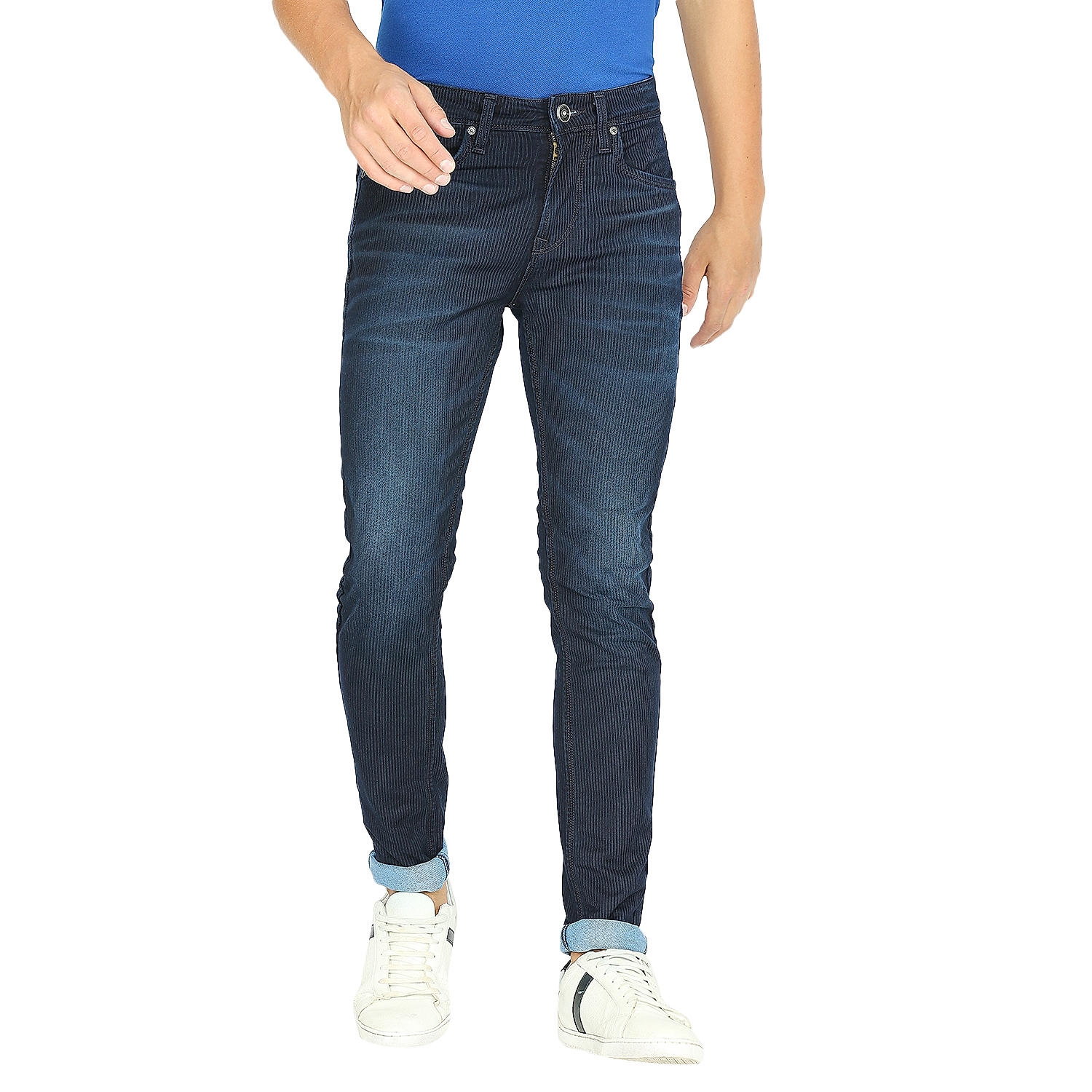 Lawman Dark Blue Skinny Fit Solid Jeans For Men