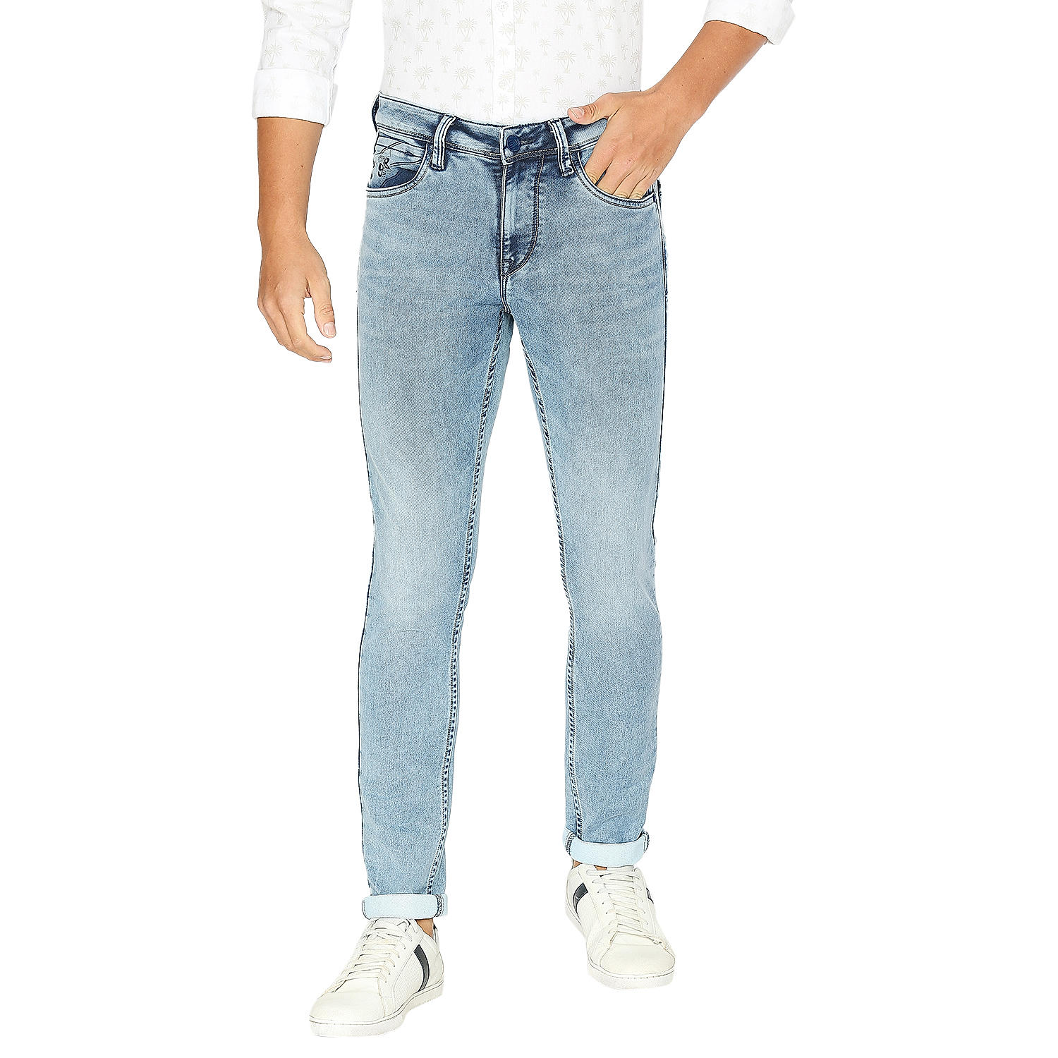 Lawman Light Blue Skinny Fit Solid Jeans For Men