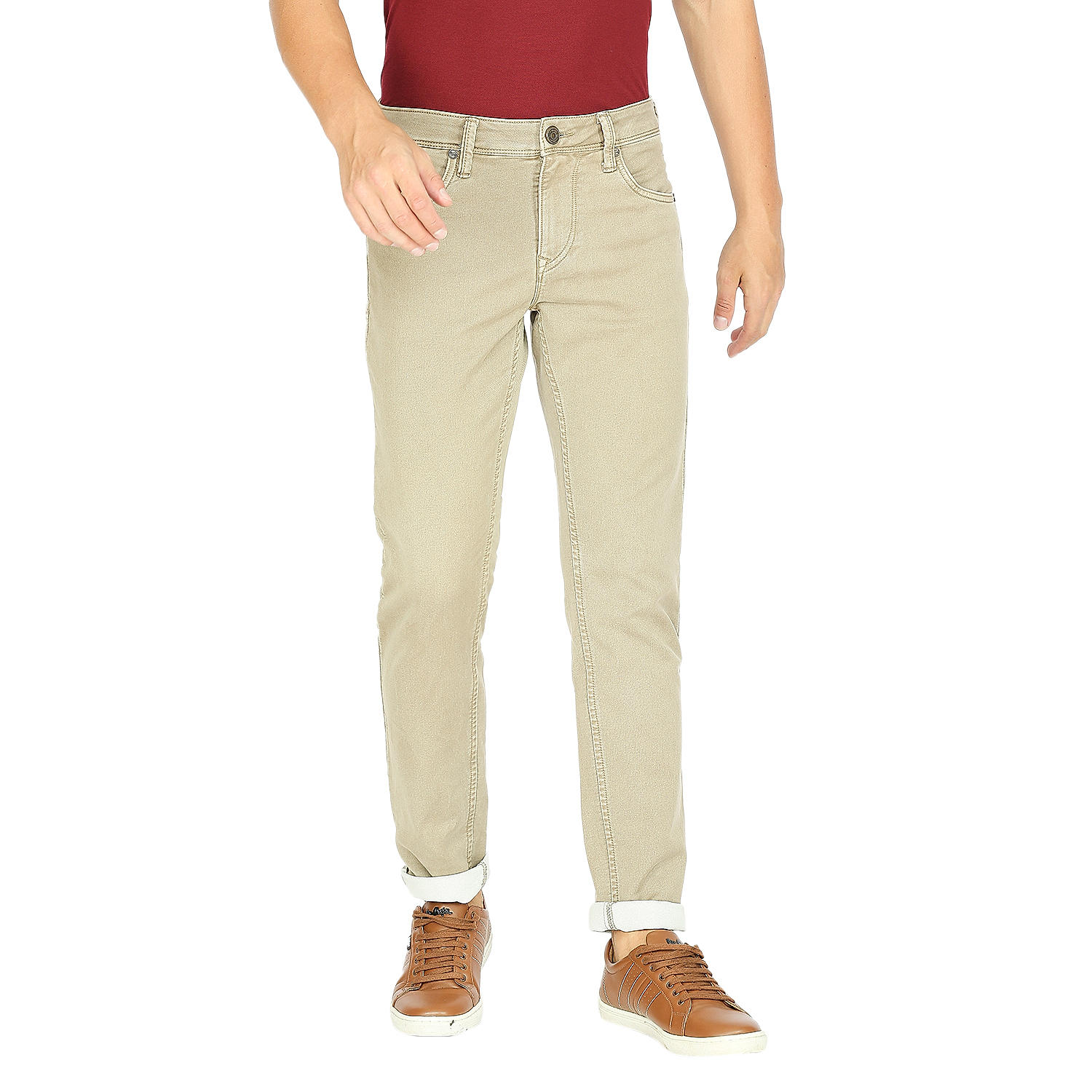 Lawman Khaki Slim Fit Solid Jeans For Men