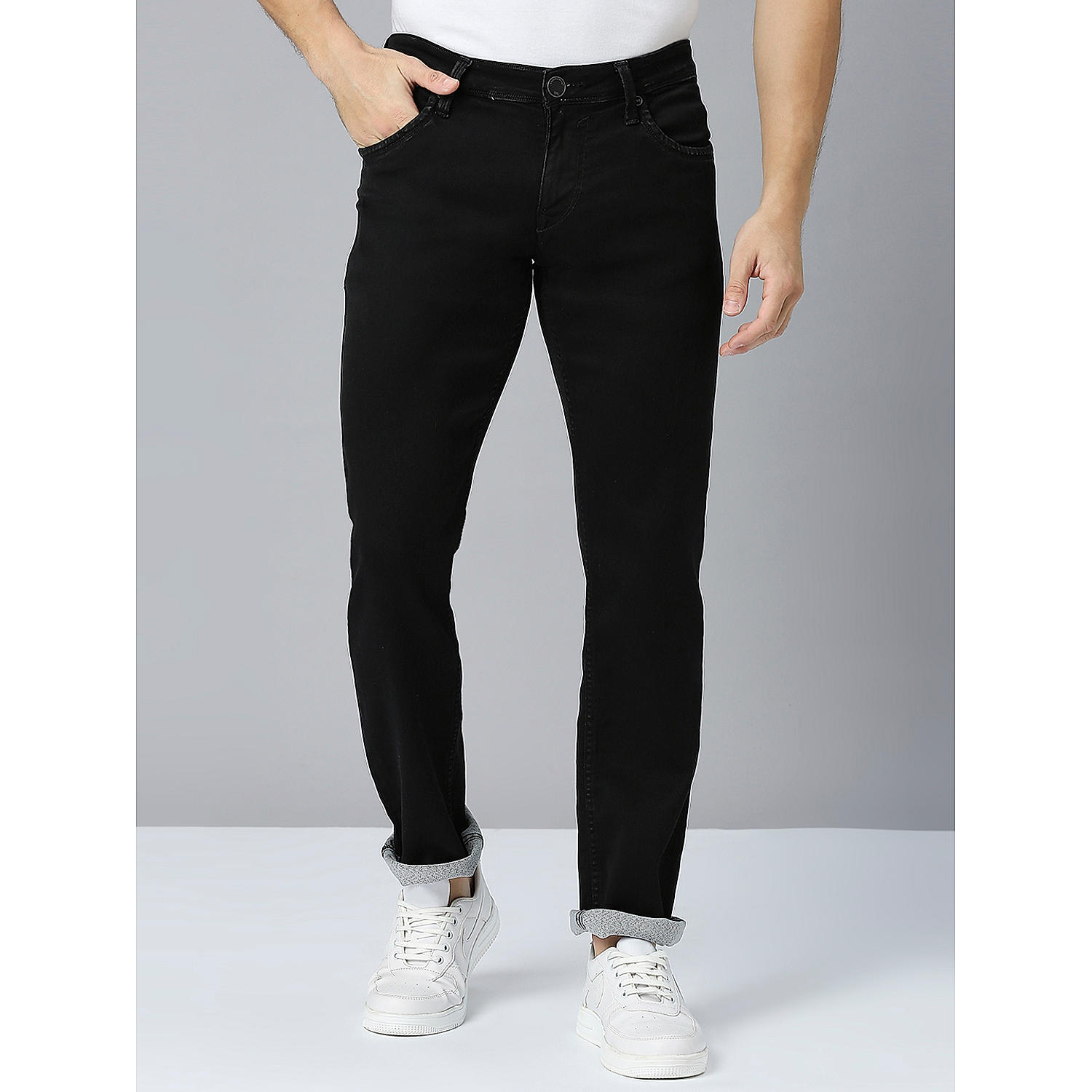 Lawman Black Slim Fit Solid Jeans For Men