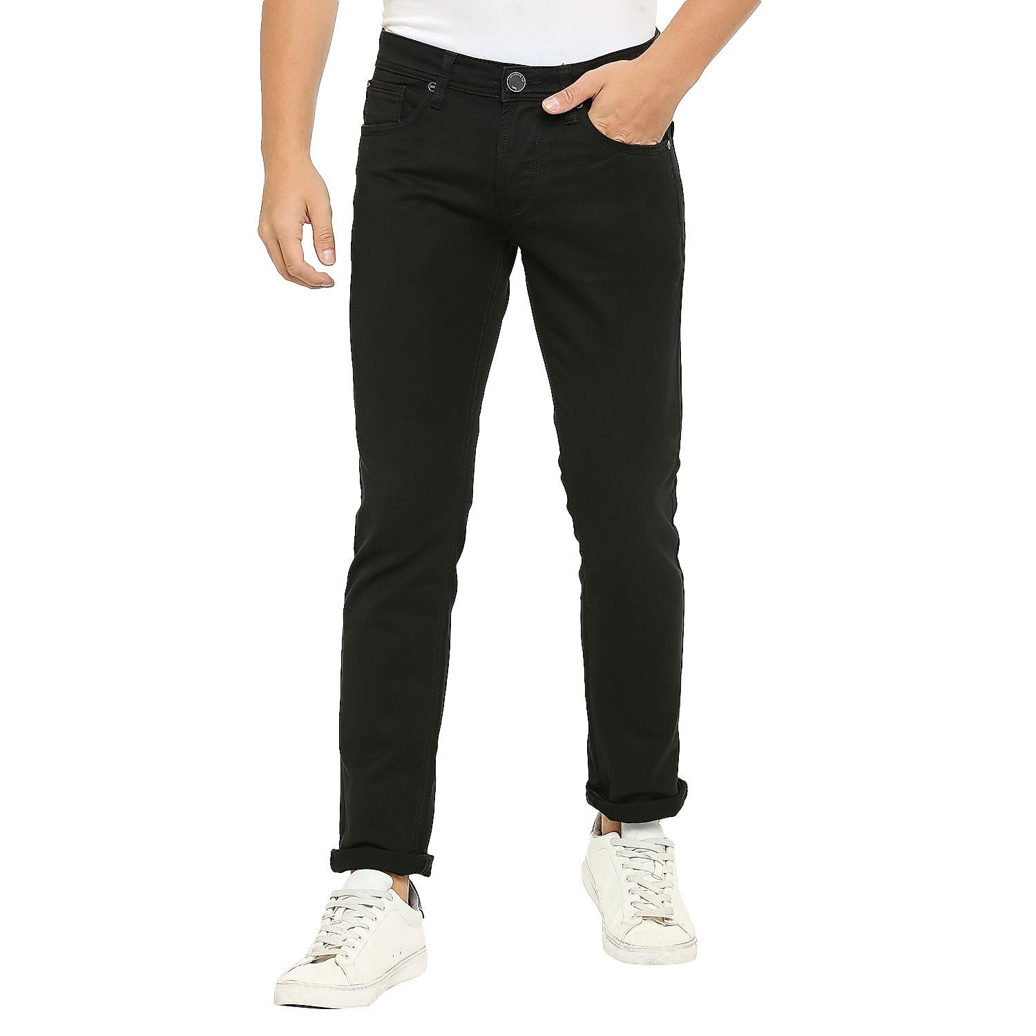 Lawman Black Slim Fit Solid Jeans For Men